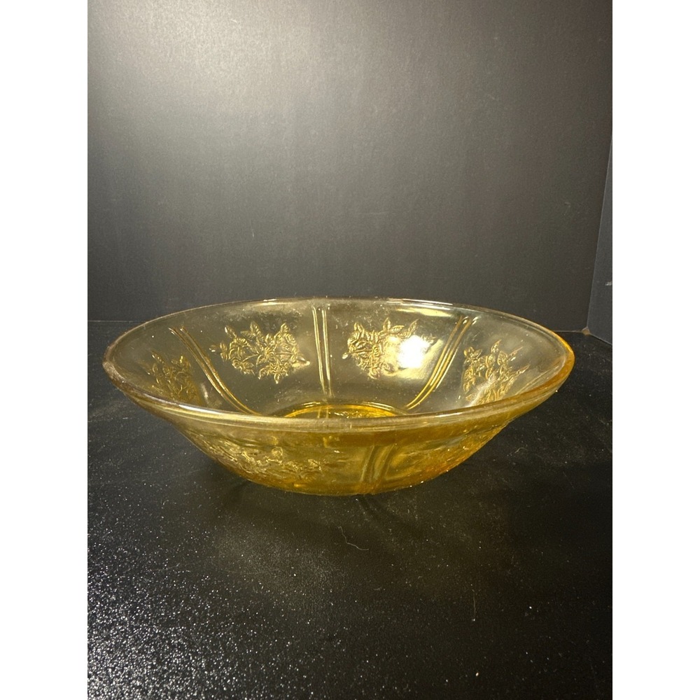 Federal Glass Sharon Cabbage Rose Amber 8.5" Depression Glass Bowl Vintage
